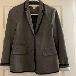 J Crew Grey Blazer w black ribbon trim